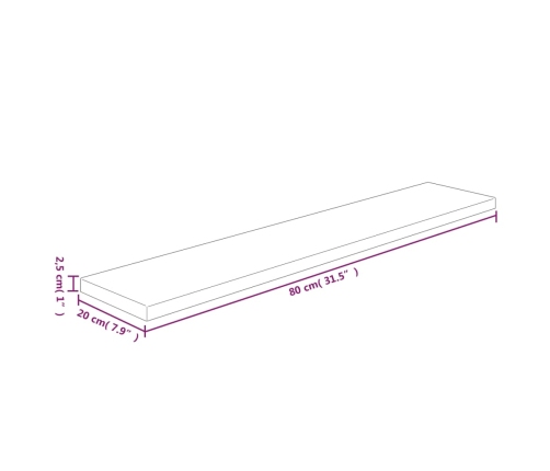 Tabla de estantería madera maciza roble sin tratar 80x20x2,5 cm