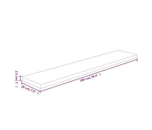 Tabla estantería madera maciza roble sin tratar 100x20x2,5 cm