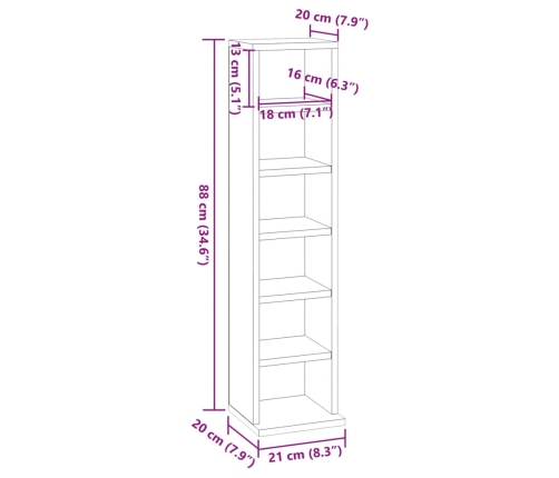 Estantería de CD madera contrachapada roble ahumado 21x20x88 cm