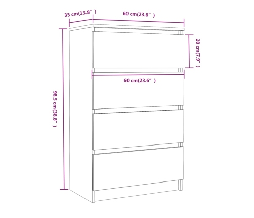 Aparador de madera contrachapada Sonoma gris 60x35x98,5 cm