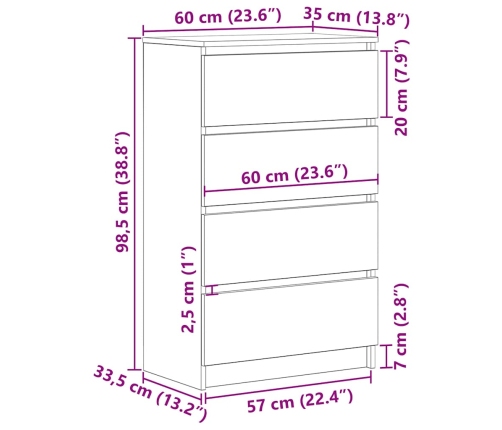 Aparador madera contrachapada roble marrón 60x35x98,5 cm