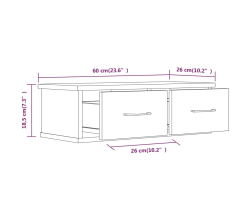 Armario de pared madera contrachapada roble marrón 60x26x18,5cm