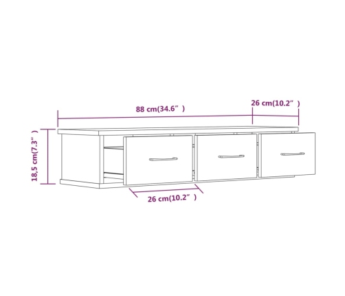 Armario pared madera contrachapada roble ahumado 88x26x18,5 cm