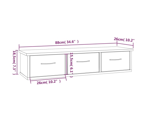 Armario de pared madera de ingeniería gris Sonoma 88x26x18,5 cm