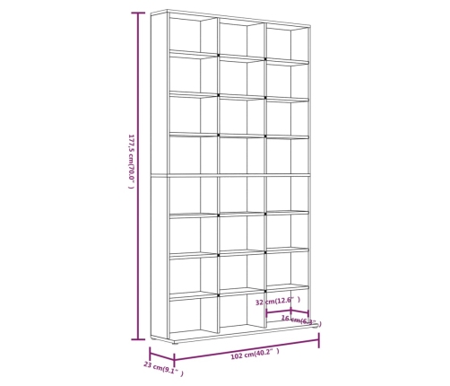 Estante de CD madera contrachapada gris Sonoma 102x23x177,5 cm