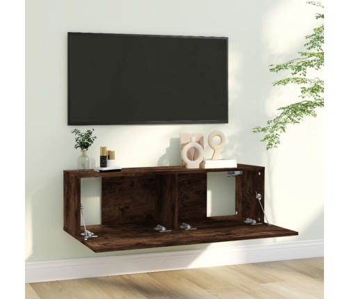 Mueble de TV madera contrachapada roble ahumado 100x30x30 cm