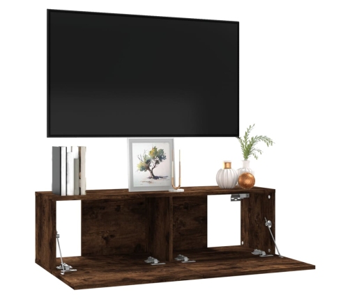 Mueble de TV madera contrachapada roble ahumado 100x30x30 cm