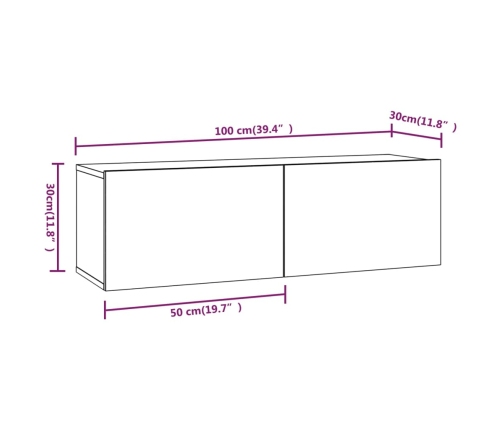 Mueble de TV madera contrachapada roble ahumado 100x30x30 cm