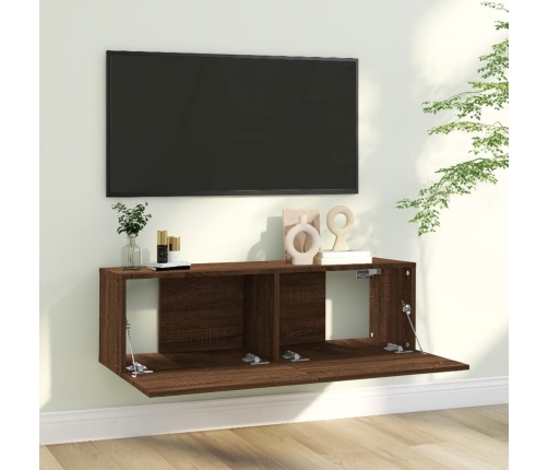 vidaXL Mueble pared TV madera contrachapada roble marrón 100x30x30 cm