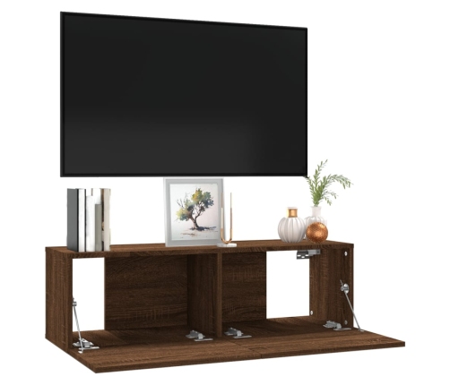 vidaXL Mueble pared TV madera contrachapada roble marrón 100x30x30 cm