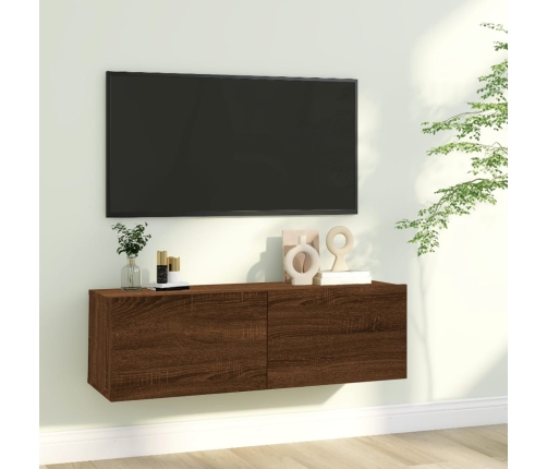 vidaXL Mueble pared TV madera contrachapada roble marrón 100x30x30 cm