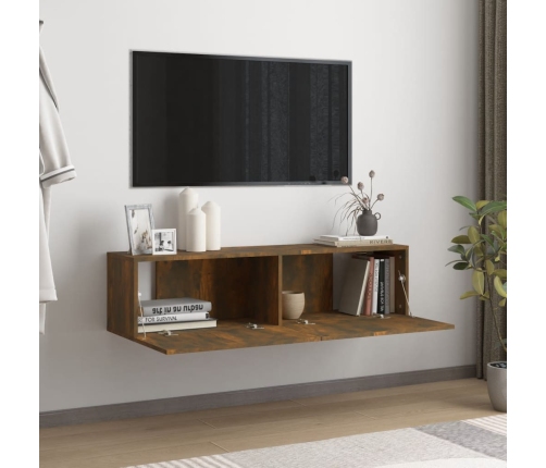 Mueble de pared TV contrachapado roble ahumado 120x30x30 cm