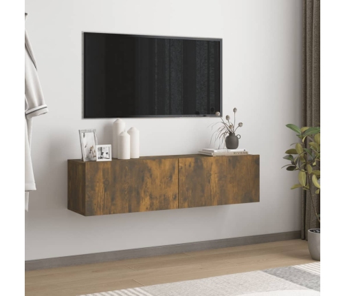 Mueble de pared TV contrachapado roble ahumado 120x30x30 cm