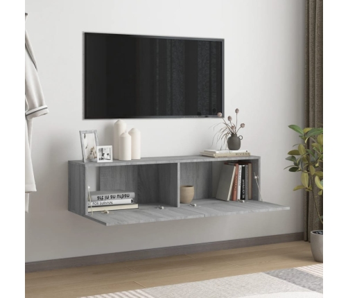 Mueble pared TV madera contrachapada gris Sonoma 120x30x30 cm