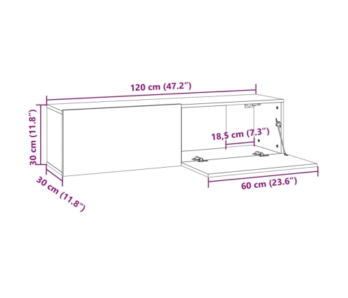 Mueble pared TV madera contrachapada gris Sonoma 120x30x30 cm