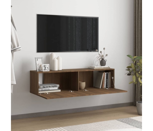 Mueble pared TV madera contrachapada roble marrón 120x30x30 cm