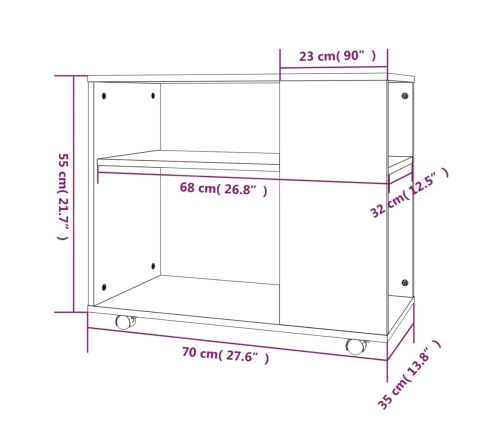 Mesa auxiliar madera contrachapada roble ahumado 70x35x55 cm