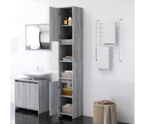 Armario de baño madera contrachapada gris Sonoma 30x30x183,5 cm