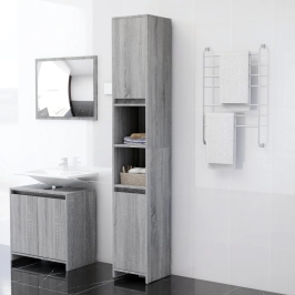 Armario de baño madera contrachapada gris Sonoma 30x30x183,5 cm