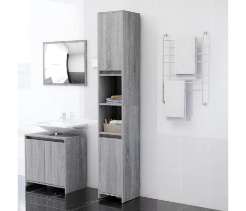 Armario de baño madera contrachapada gris Sonoma 30x30x183,5 cm