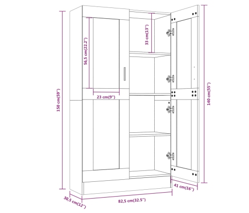 vidaXL Vitrina madera contrachapada roble ahumado 82,5x30,5x150 cm