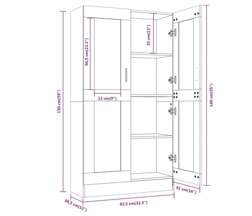 Vitrina madera contrachapada gris Sonoma 82,5x30,5x150 cm