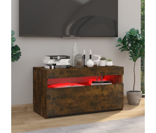 Mueble de TV con luces LED roble ahumado 75x35x40 cm