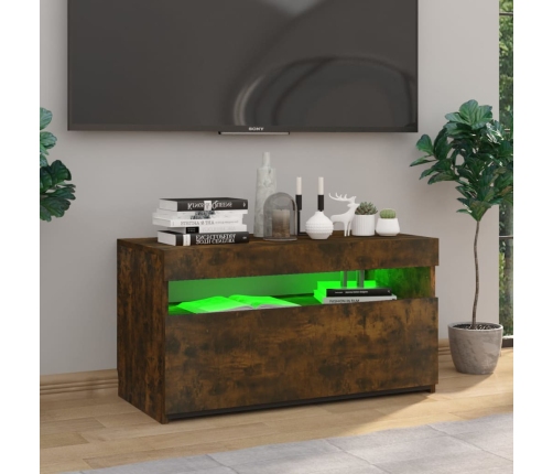 Mueble de TV con luces LED roble ahumado 75x35x40 cm