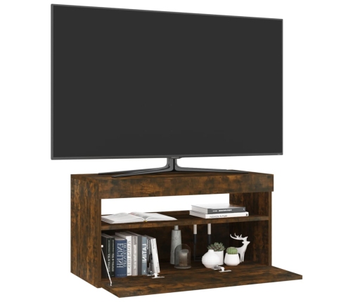 Mueble de TV con luces LED roble ahumado 75x35x40 cm