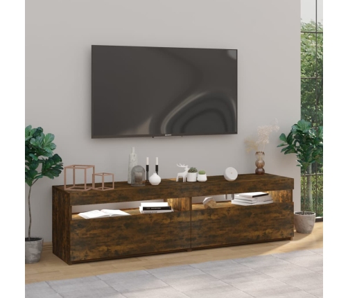 Mueble de TV con luces LED 2 uds roble ahumado 75x35x40 cm