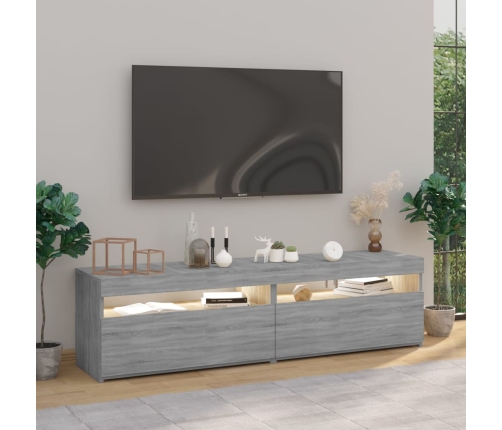 Mueble de TV con luces LED 2 uds gris Sonoma 75x35x40 cm