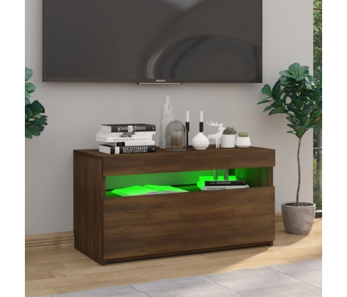 Mueble de TV con luces LED roble marrón 75x35x40 cm