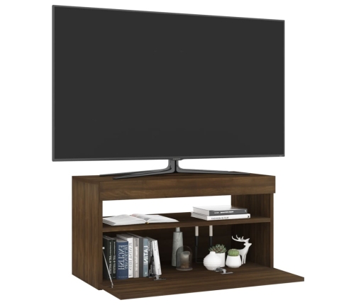 Mueble de TV con luces LED roble marrón 75x35x40 cm