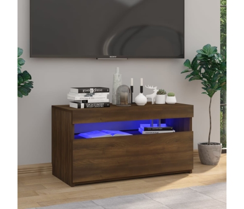 Mueble de TV con luces LED roble marrón 75x35x40 cm