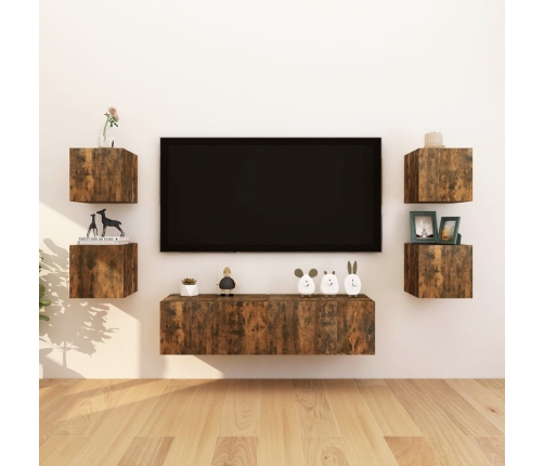 Mueble para TV de pared color roble ahumado 30,5x30x30 cm