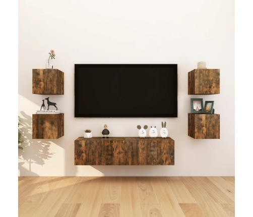 vidaXL Muebles para TV de pared 2 uds roble ahumado 30,5x30x30 cm