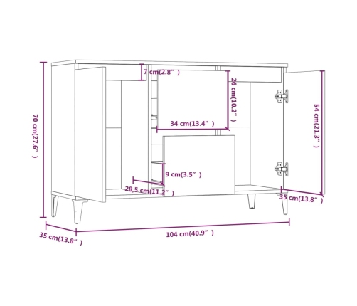 Aparador de madera contrachapada gris Sonoma 104x35x70 cm