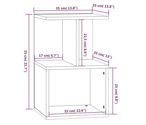 Mesita de noche madera contrachapada marrón roble 35x35x55 cm