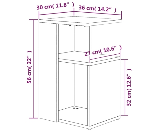 Mesa auxiliar madera contrachapada roble ahumado 36x30x56 cm