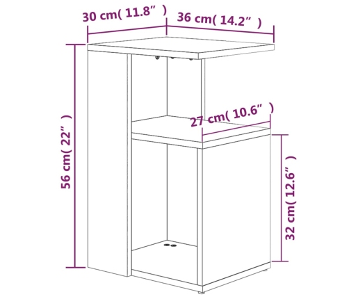 Mesa auxiliar madera contrachapada marrón roble 36x30x56 cm