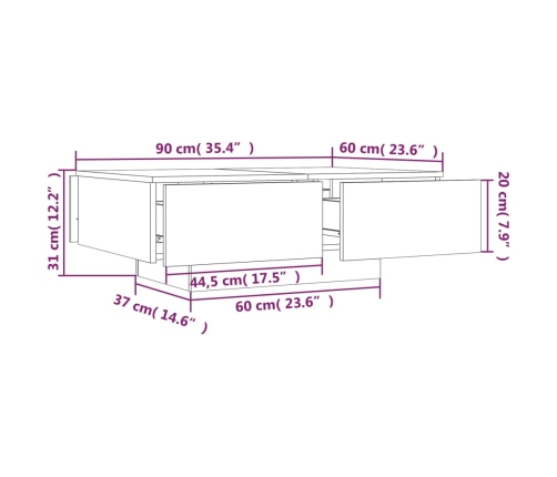 Mesa de centro madera contrachapada roble ahumado 90x60x31 cm