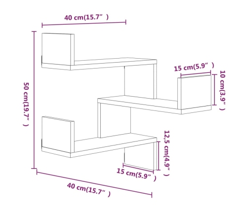 Estantería de esquina de pared marrón roble 40x40x50 cm