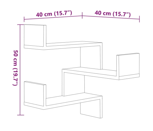 vidaXL Estanterías de esquina de pared 2uds marrón roble 40x40x50 cm