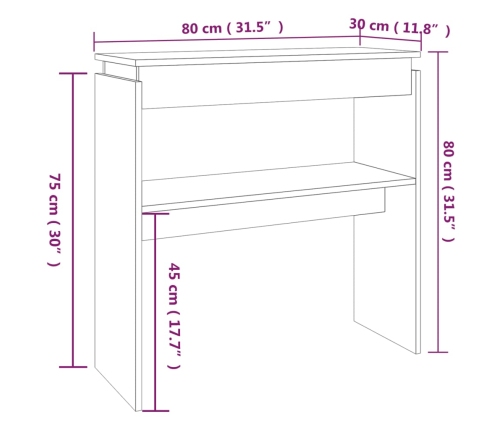 Mesa consola madera contrachapada roble ahumado 80x30x80 cm