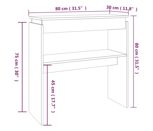 Mesa consola madera contrachapada gris Sonoma 80x30x80 cm