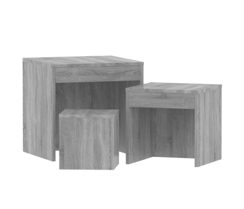 Mesas apilables 3 pzas madera contrachapada color gris Sonoma