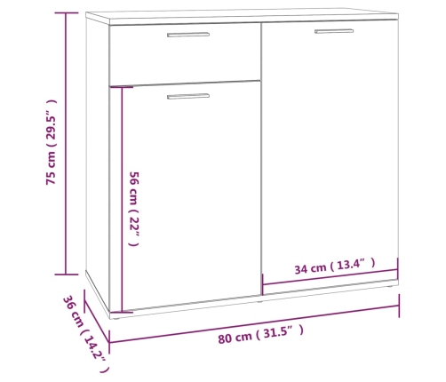 Aparador madera contrachapada roble ahumado 80x36x75 cm