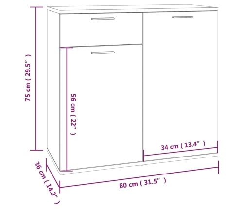 Aparador de madera contrachapada roble marrón 80x36x75 cm