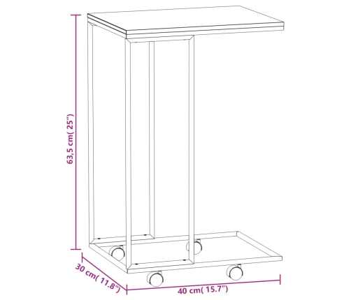 Mesa auxiliar con ruedas de contrachapado negro 40x30x63,5 cm