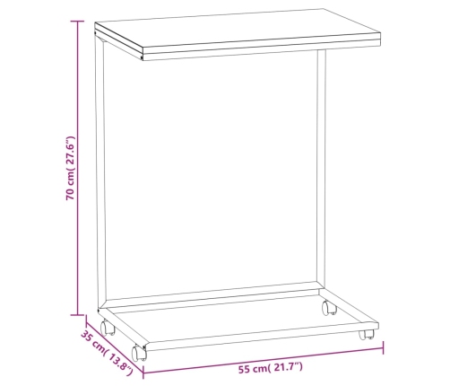 Mesa auxiliar con ruedas madera de ingeniería negra 55x35x70 cm